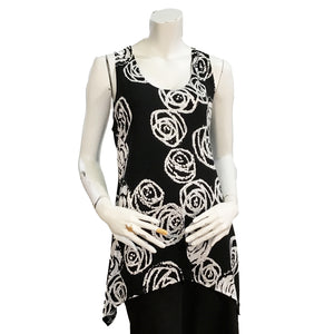 Kira Roses Print Asymmetrical Hem Tank Top, Black