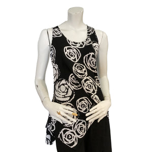 Kira Roses Print Asymmetrical Hem Tank Top, Black