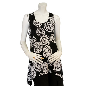 Kira Roses Print Asymmetrical Hem Tank Top, Black