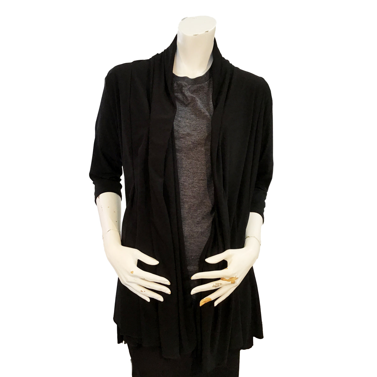 Valeria Long Sleeved Long A-Line Jacket, Black