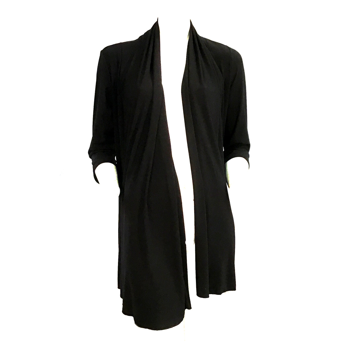 Valeria Long Sleeved Long A-Line Jacket, Black