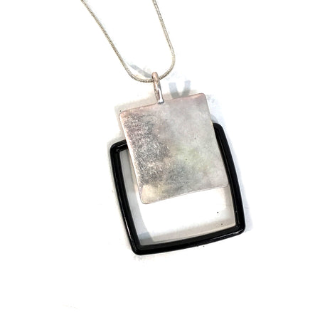 Double Square Pendant on Cord Necklace, Silver