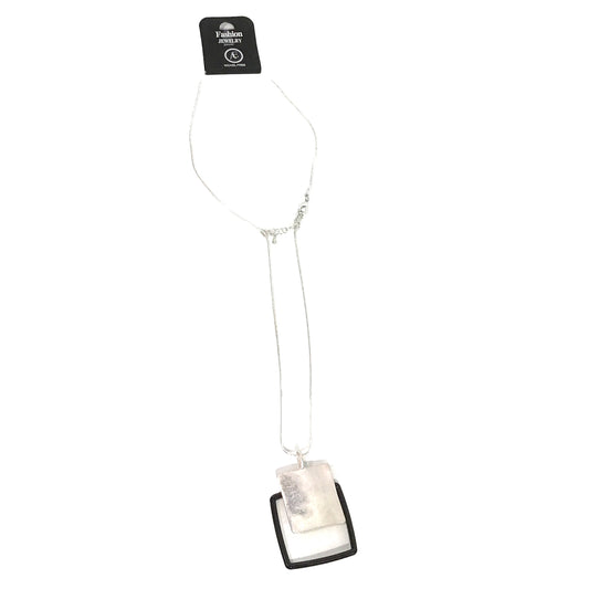 Double Square Pendant on Cord Necklace, Silver