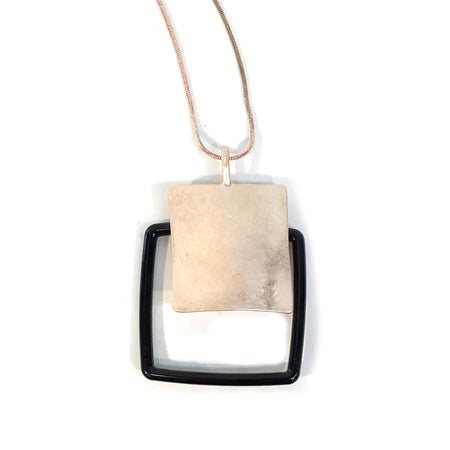 Double Square Pendant on Cord Necklace, Rose Gold