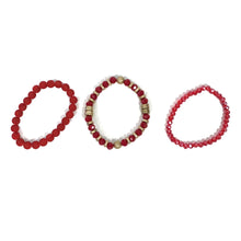 Load image into Gallery viewer, Gina Triple Strand Beaded Stretch Bracelet, Red
