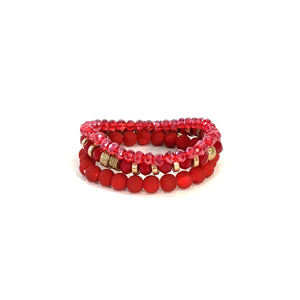 Gina Triple Strand Beaded Stretch Bracelet, Red