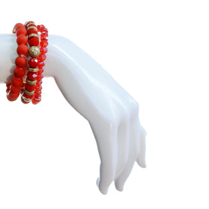Gina Triple Strand Beaded Stretch Bracelet, Red