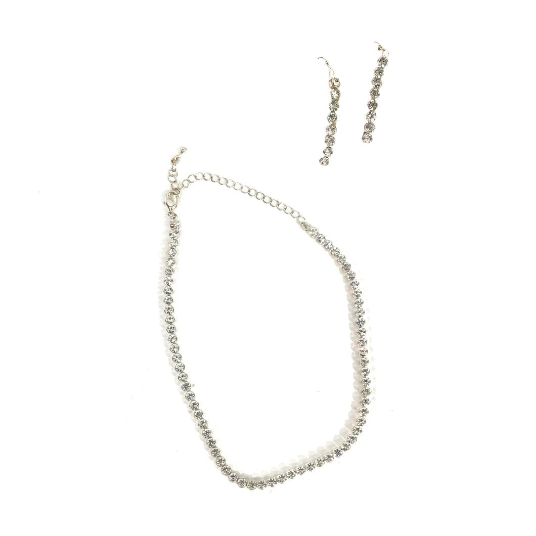 Birch Crystal Choker Necklace & Earrings, Silver