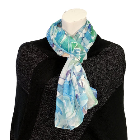 Darcey Ladies Fashion Rose Print Scarf, Blue