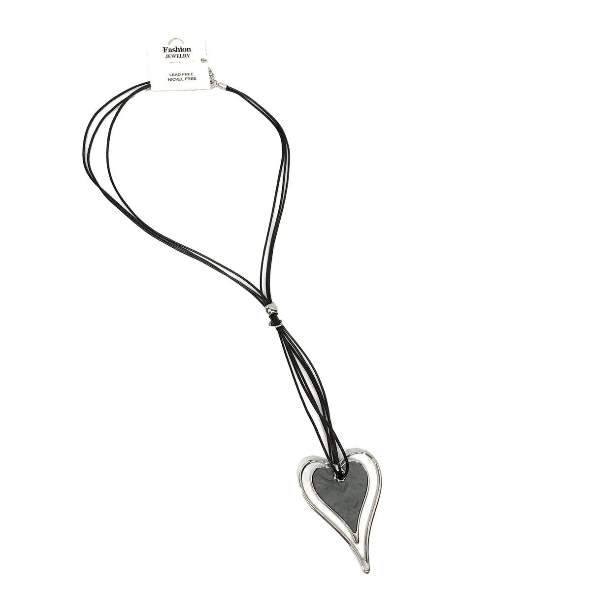 Sophia Enamel Heart on Cord Necklace, Grey, 32in
