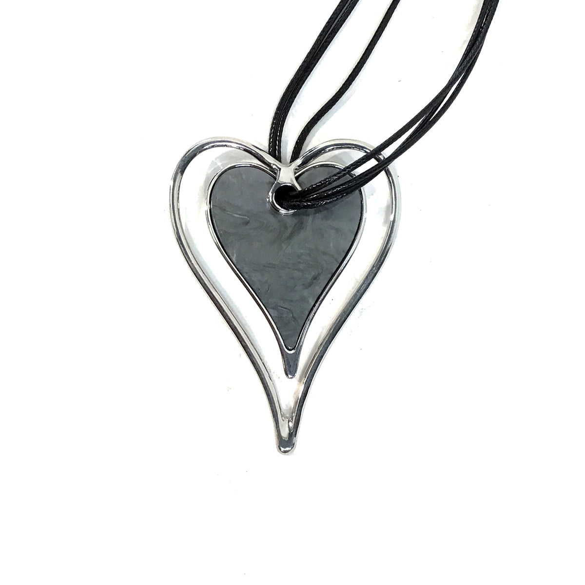 Sophia Enamel Heart on Cord Necklace, Grey, 32in
