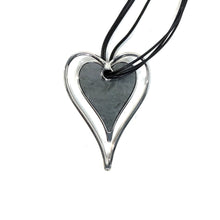 Load image into Gallery viewer, Sophia Enamel Heart on Cord Necklace, Grey, 32in
