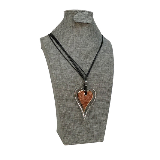 Sophia Enamel Heart on Cord Necklace, Coffee, 32in