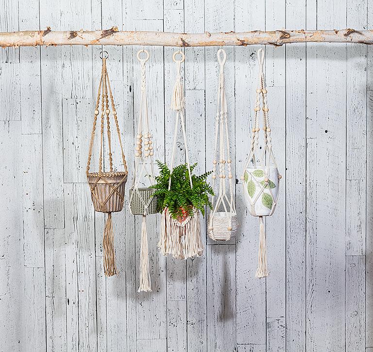 Cotton Macrame Plant Hanger with Fringe, 40in
