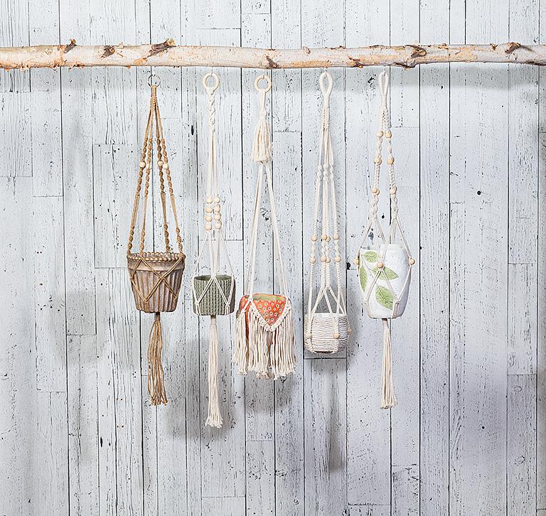 Cotton Macrame Plant Hanger with Fringe, 40in