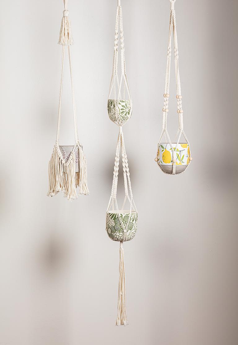 Cotton Macrame Plant Hanger with Fringe, 40in
