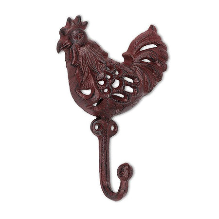 Cast Iron Red Rooster Wall Hook, 6.5in