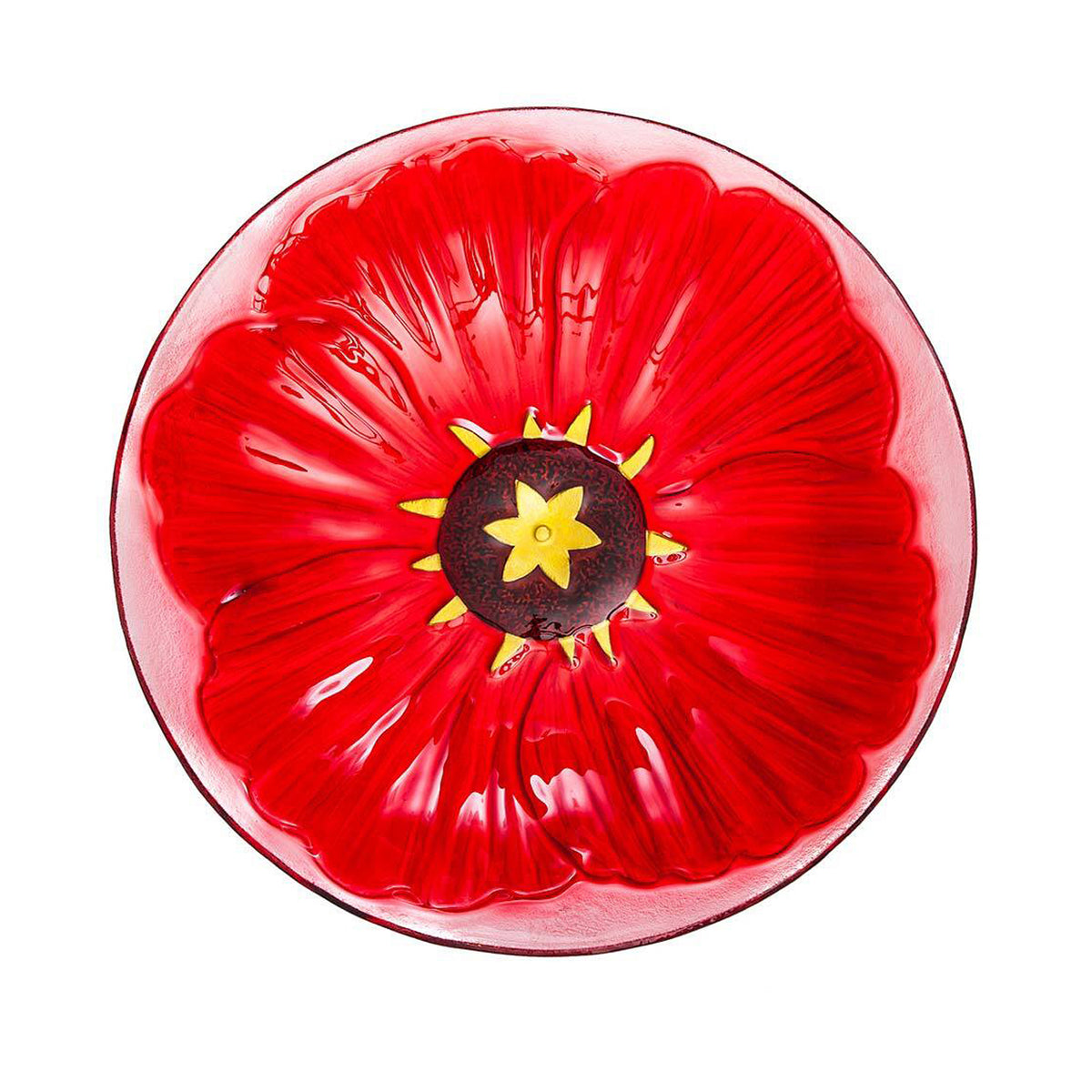 Embossed Glass Bird Bath, Red Poppy, 18in