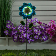 Load image into Gallery viewer, Solar Metal Flower Garden Stake, Blue/Green, 36in
