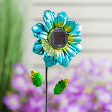 Load image into Gallery viewer, Solar Metal Flower Garden Stake, Blue/Green, 36in

