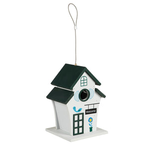 Wood Tiered Roof Birdhouse, Green & White