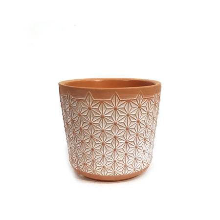 Pot, 4in, Terracotta, White-Washed Modern Floral