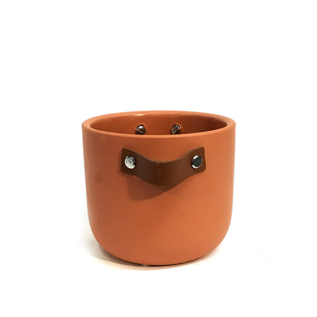 Pot, 4in, Terracotta, with Leather Handles