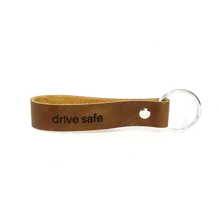 Engraved Leather Keychain, Drive Safe
