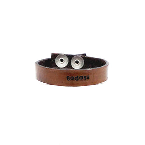 Engraved Leather Cuff Bracelet, Badass