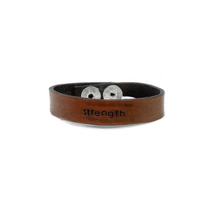 Engraved Leather Cuff Bracelet, Strength