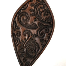 Load image into Gallery viewer, Tooled Leather Drop Earrings, Paisley, Brown
