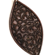 Load image into Gallery viewer, Tooled Leather Drop Earrings, Cherry Blossom Brown
