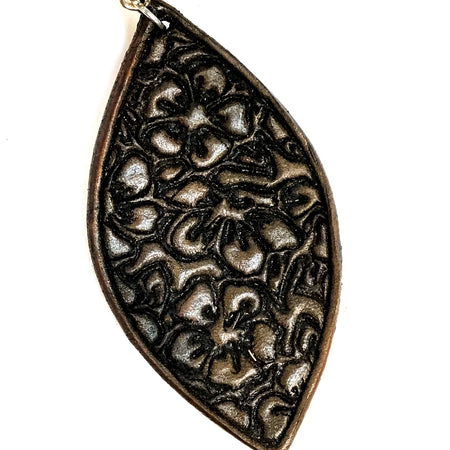 Tooled Leather Drop Earrings, Cherry Blossom Black