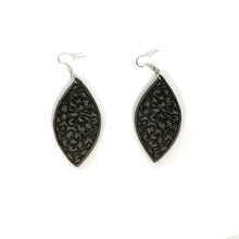 Load image into Gallery viewer, Tooled Leather Drop Earrings, Cherry Blossom Black
