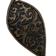 Load image into Gallery viewer, Tooled Leather Drop Earrings, Paisley, Smoke Black
