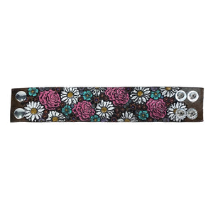 Stamped Leather Floral Cuff Bracelet, 1.5in Wide