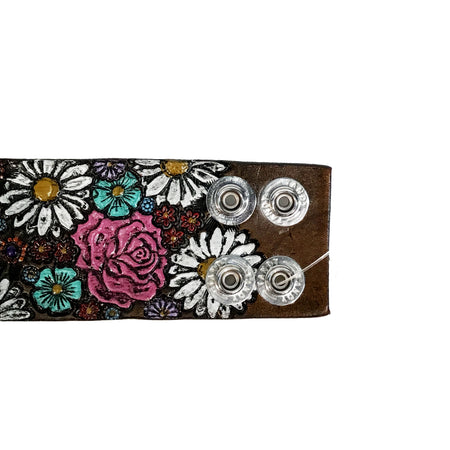 Stamped Leather Floral Cuff Bracelet, 1.5in Wide