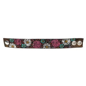 Stamped Leather Floral Cuff Bracelet, 1in Wide