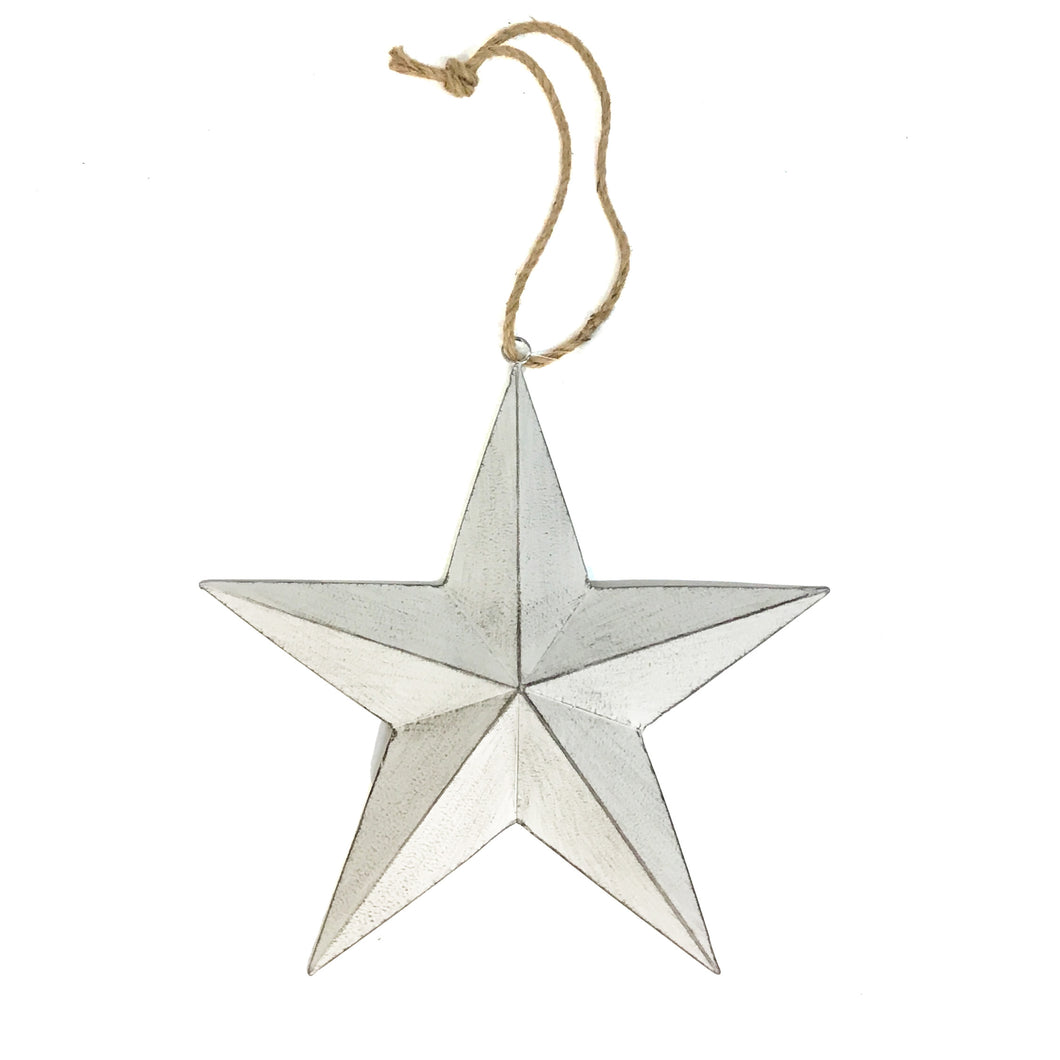 Hanging Metal Star Decor, Antique White, 19in