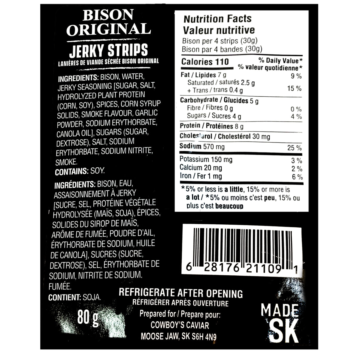 Cowboy's Caviar, Bison Strips, 80g