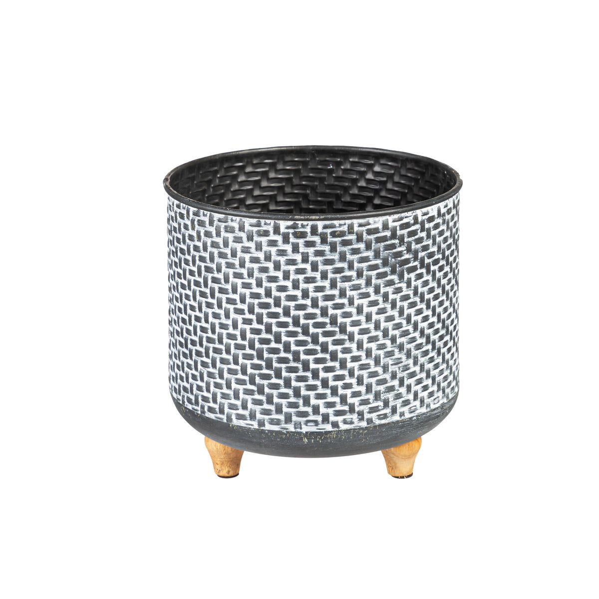 Planter, 9in, Metal with Wood Legs, Blue