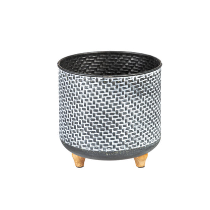 Planter, 9in, Metal with Wood Legs, Blue