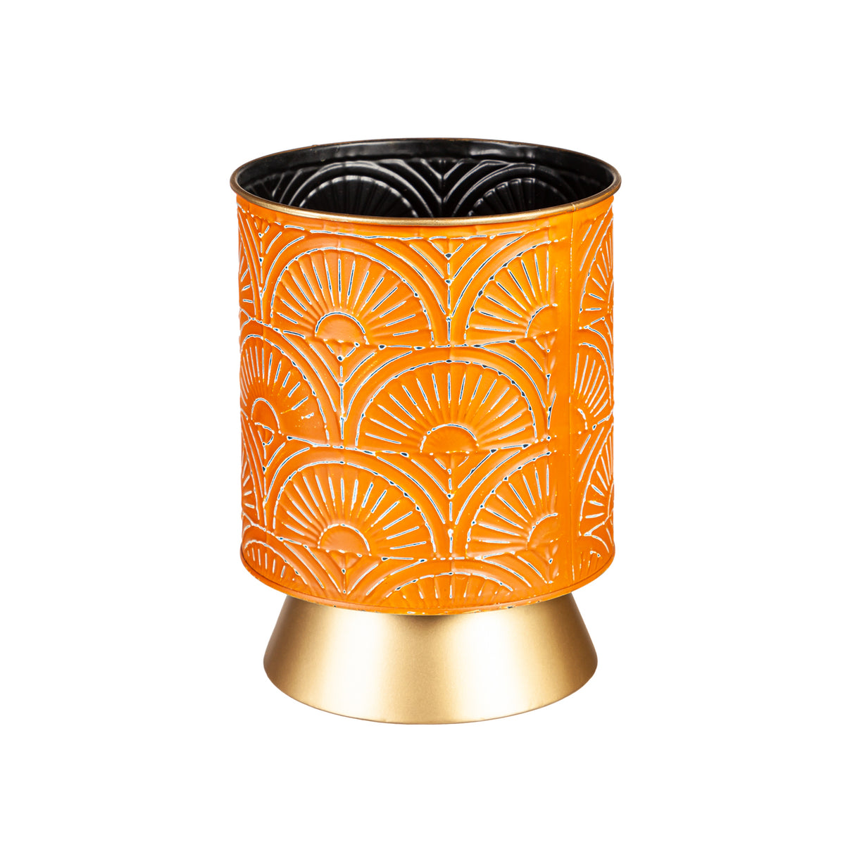 Planter, 7in, Metal with Gold Base, Orange