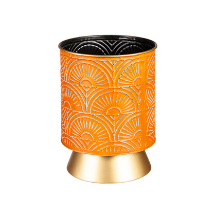 Planter, 7in, Metal with Gold Base, Orange