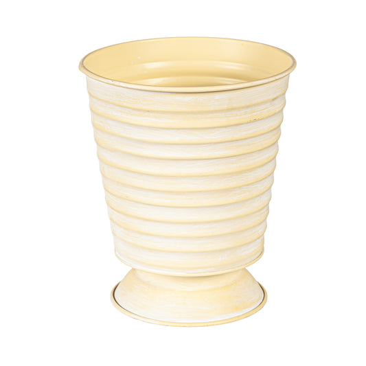 Pot, 7in, Metal with Pedestal Base, Ivory