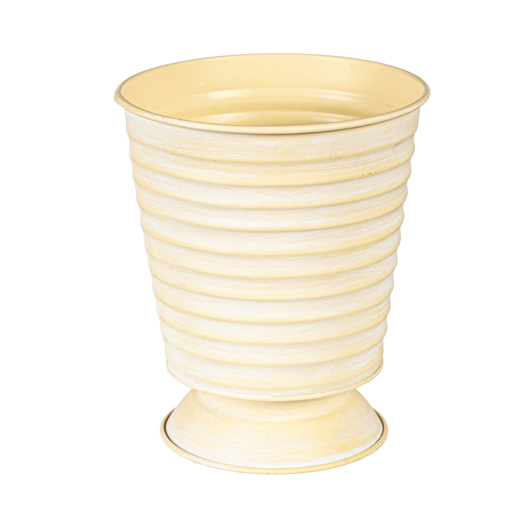 Pot, 7in, Metal with Pedestal Base, Ivory