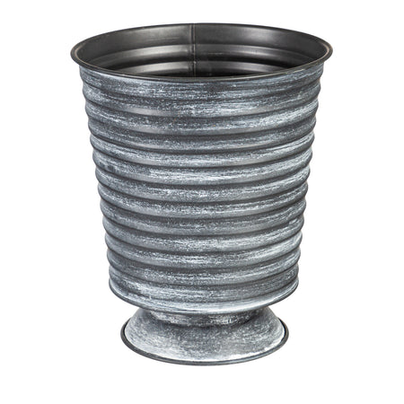 Pot, 8in, Metal with Pedestal Base, Grey