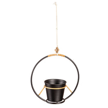 Load image into Gallery viewer, Pot, 4in, Metal, Black with Rattan Hanger

