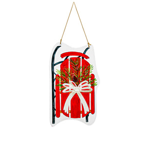 Hand Painted Embossed Red Sled Suncatcher