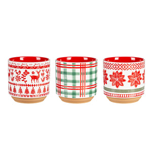 Pot, 4in, Ceramic, Red & Green Pattern, 3 Styles